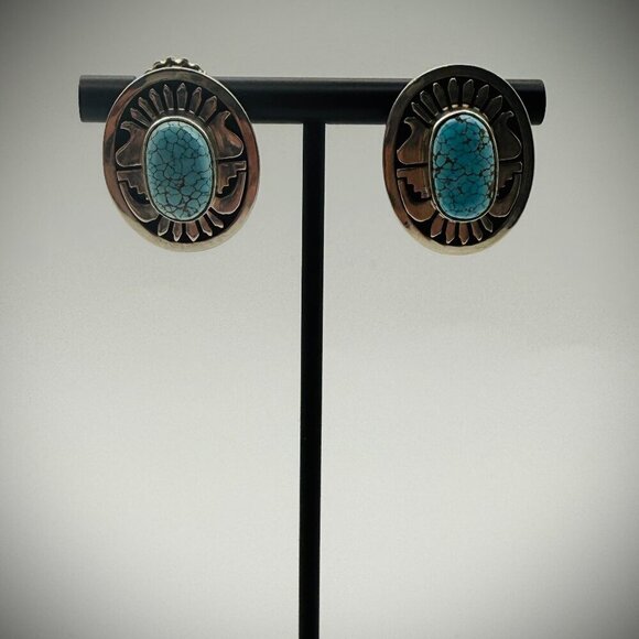 Jewelry - Leonard Nez Navajo #8 Turquoise Overlay Earrings, 1" (15g) – Signed